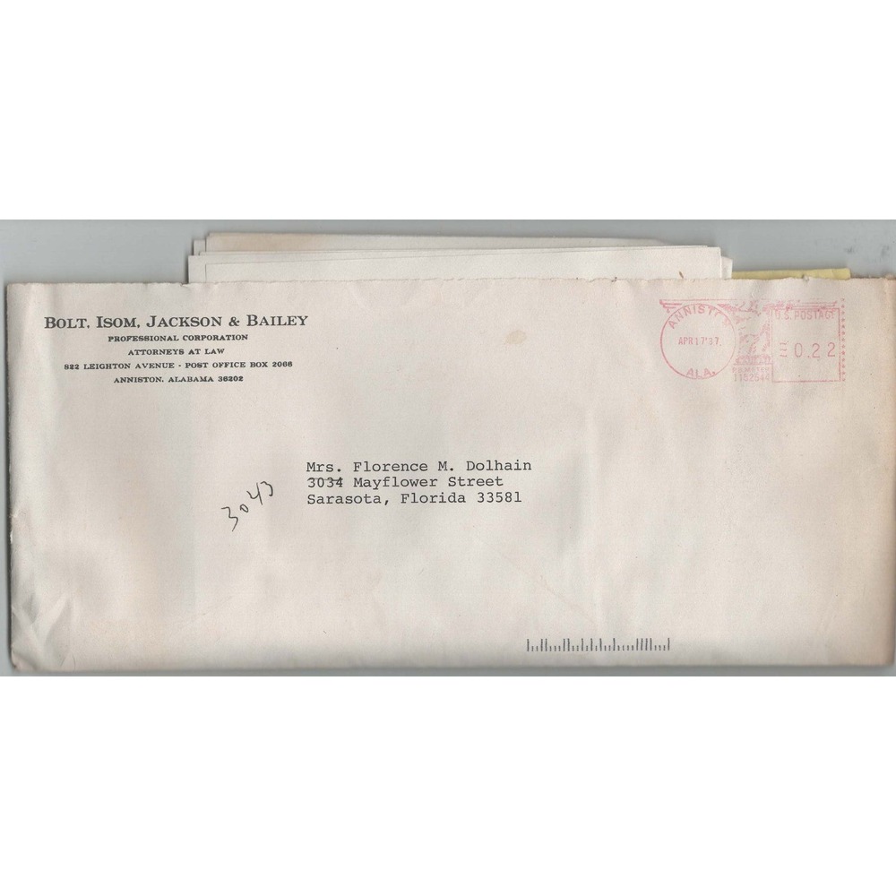 Vintage 1987 Personal Letters and Envelope Anniston Alabama to Florida Ephemera
